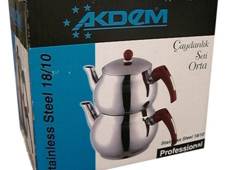 Tea Pots, Stainless Steel, Plain, 2 pc Set (AKDEM or Isilay) Discount