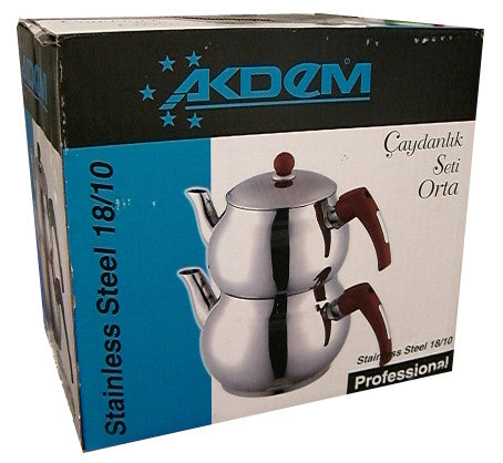 Tea Pots, Stainless Steel, Plain, 2 pc Set (AKDEM or Isilay) Discount