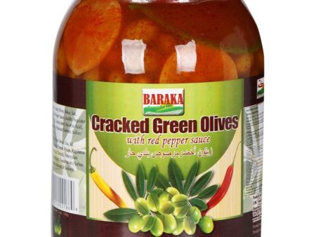 Cracked Green Olives with Pepper Sauce, HOT (Baraka) 4.4 lbs Jar Online